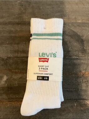Levi's White Short Cut Socks with Mint Stripe - 3 Pack